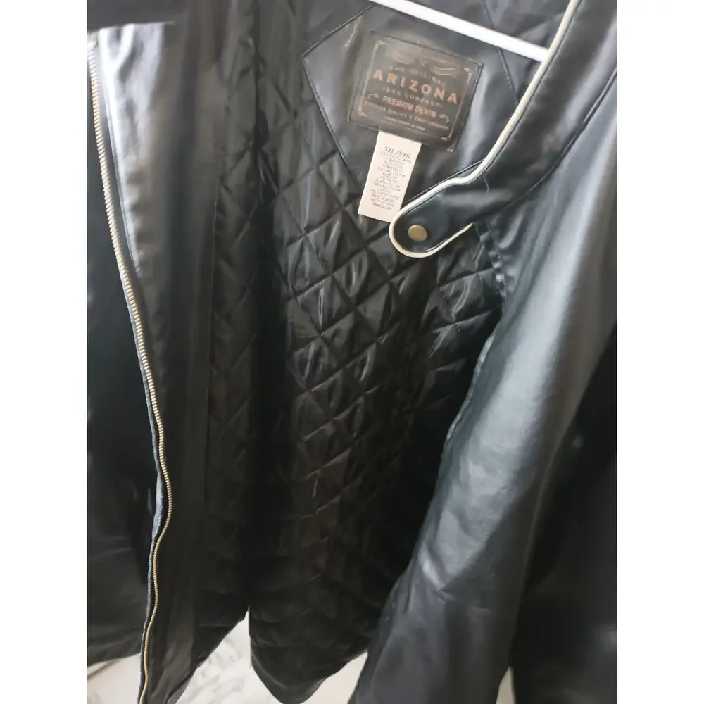 Vtg 90s Arizona‎ Jeans Men Faux Leather Striped Racing Bomber Jacket Quilted 3XL